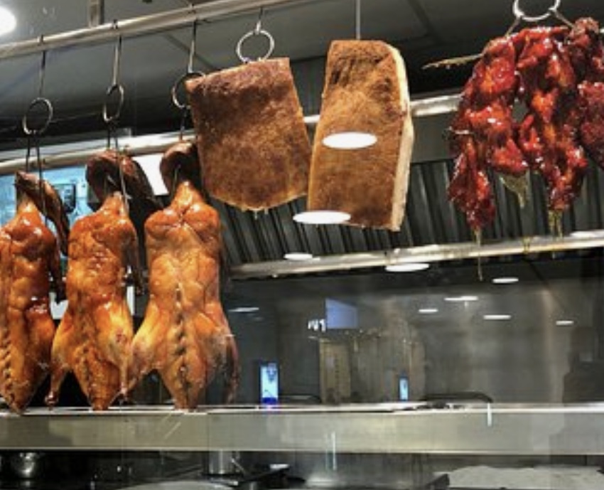 Hong Kong style 3 roast meats; roast duck, crispy belly pork and bbq char sui pork.